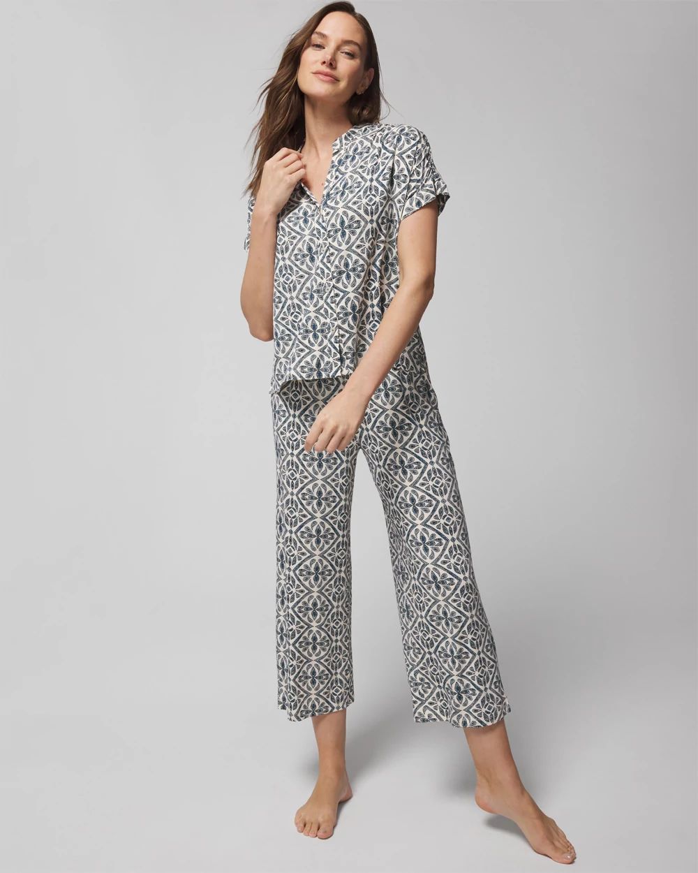 ポワ pois Splash setup tops ネイビー　Sサイズ Short-Sleeve Button-Front Pajama Top | Soma